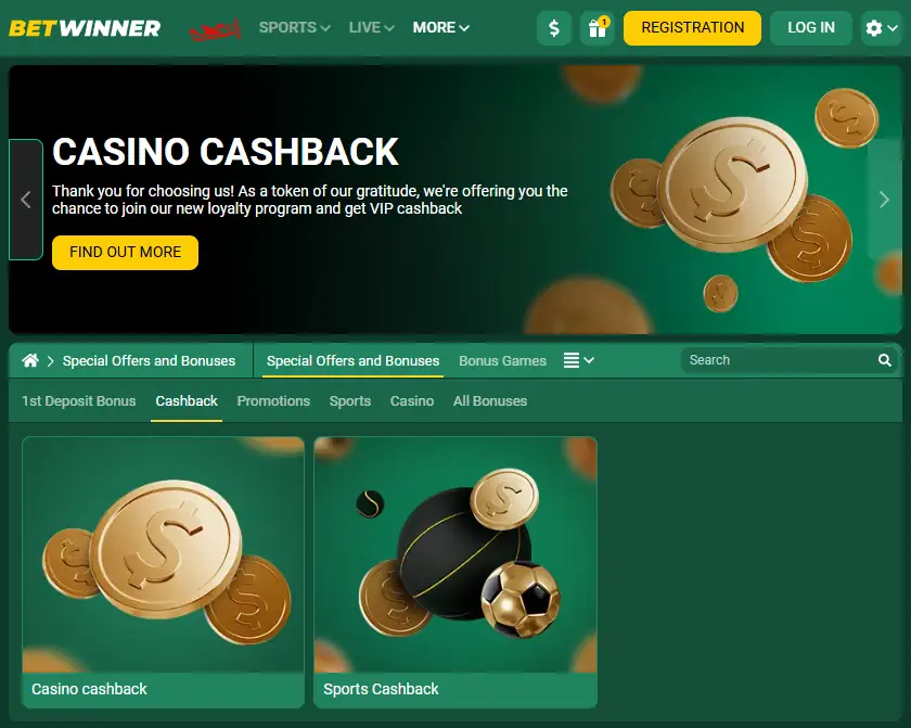 BetWinner Cashback Bonuses Screenshot